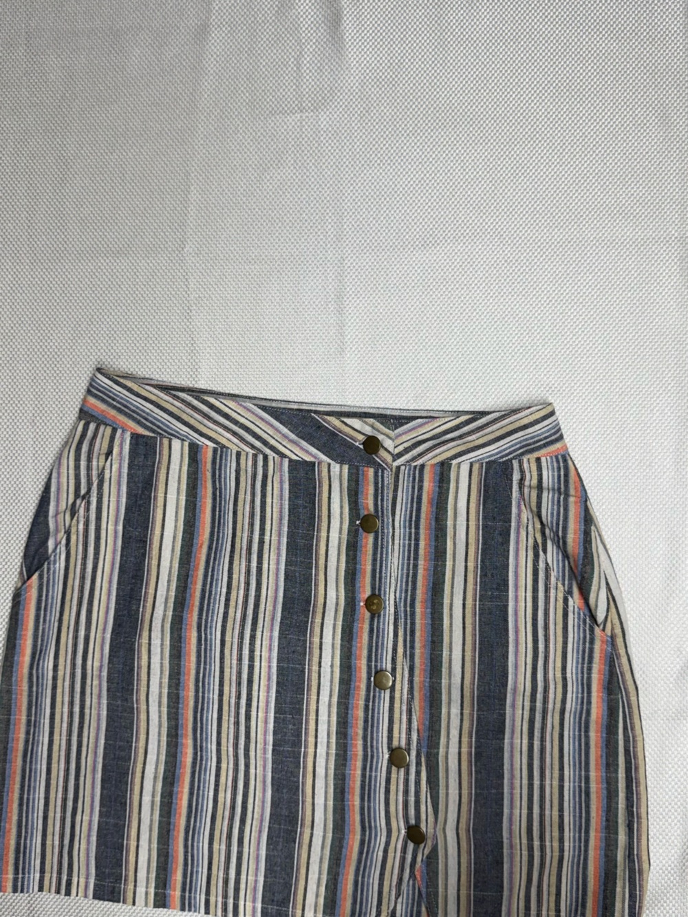 Striped Button-Front Mini Skirt in Navy and Cream
